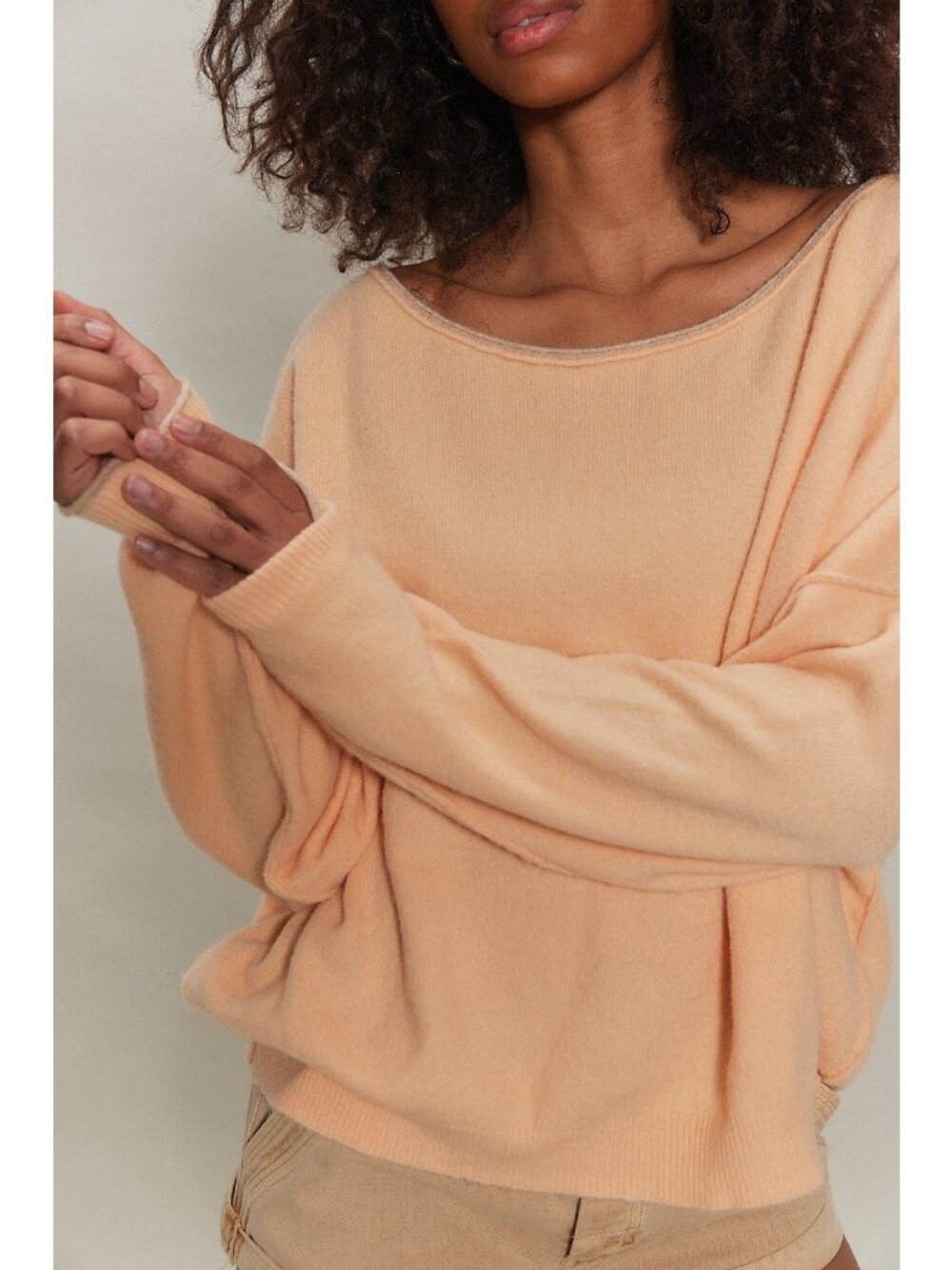 Free People See Me SoftSpun Pullover Women's Size Small Cream Blush